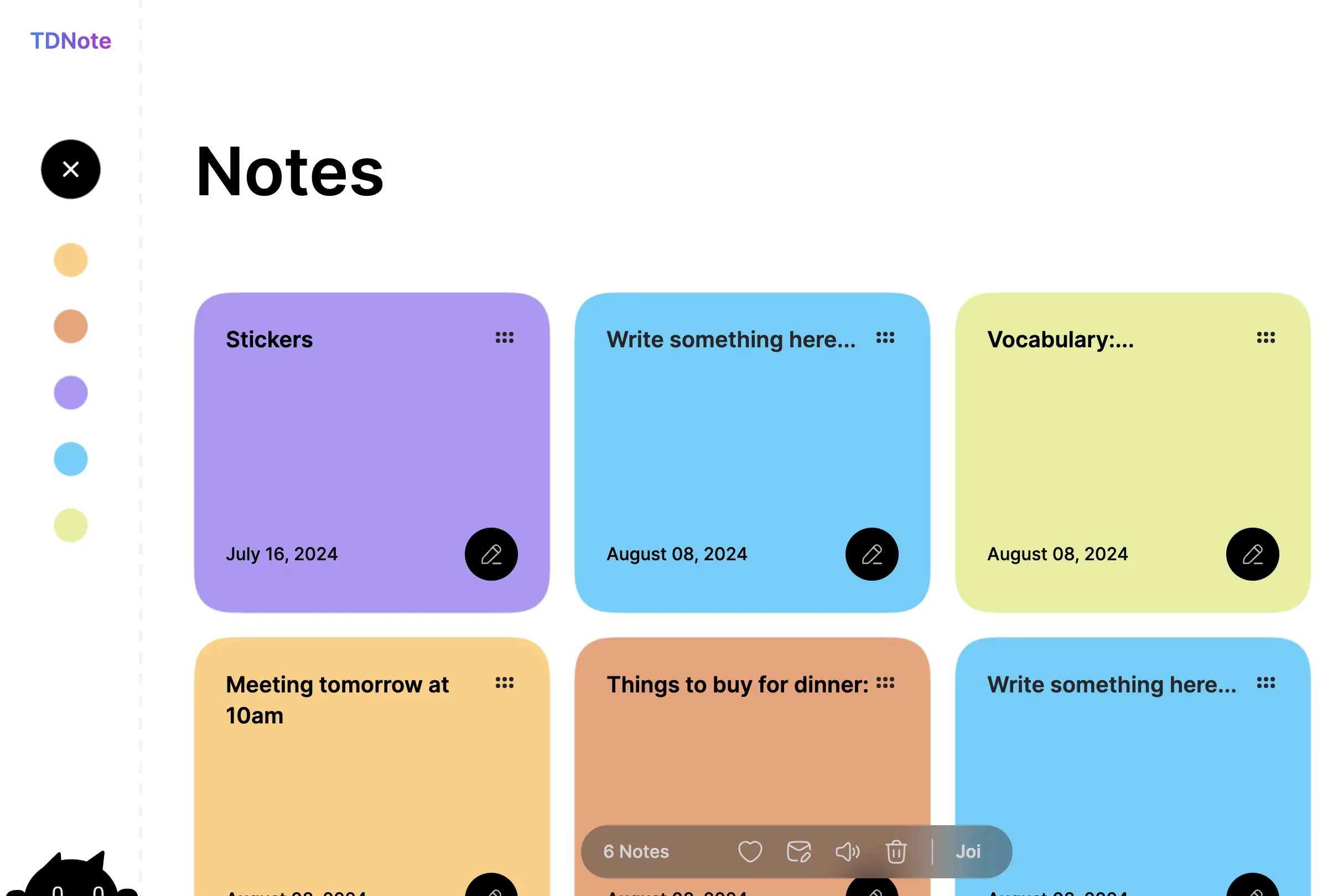 Multiple notes with different colors in TDNote