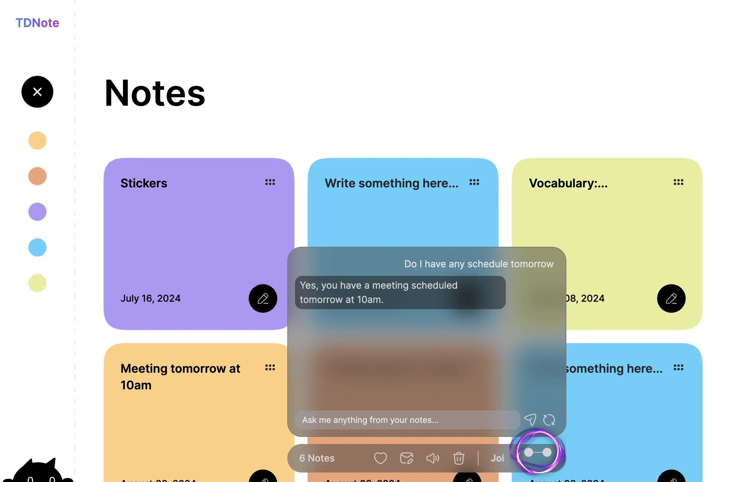 Joi AI assistant in TDNote